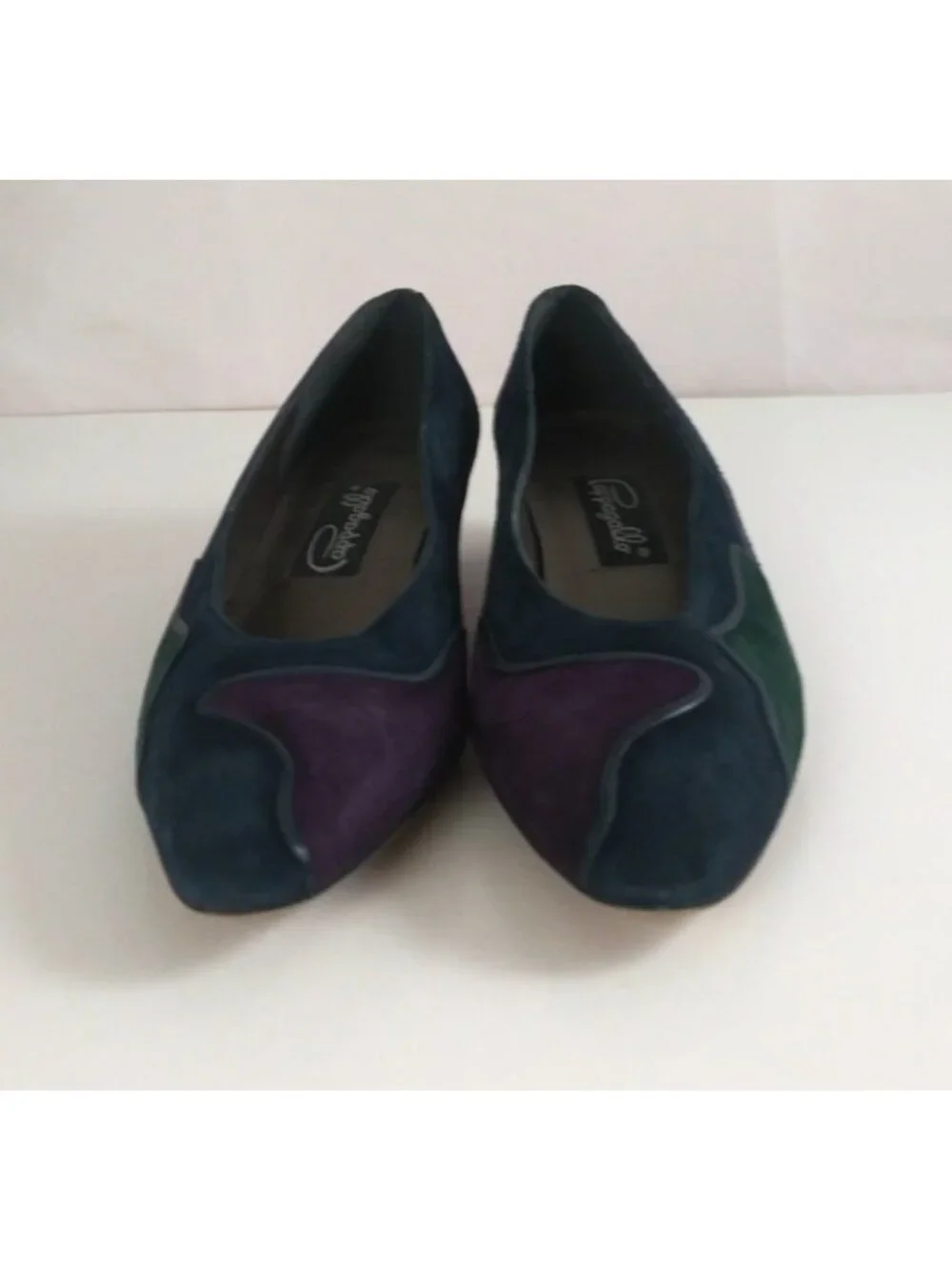 Vintage 80s Pappagallo Women's Colorful Suede Block Heel Slip-On Shoes Size 7.5N